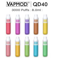 Authentic Vapmod QD40 Desechable E-cigarrillos de e-cigarrillos Dispositivo 3000 Puffs 1250mAh Batería 8ml Preplicado Malla de malla cartucho POD Stick Vape Pen vs Bar Plusa17