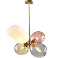 Colorful Bubble Glass Pendant Light With Gold Finish Frame 4...