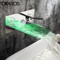 Bathroom Sink Faucets OKAROS Basin LED Green Red Blue Changes Faucet Stainless Steel Chrome Finished Waterfall Water Tap Mixer Grifo De La C