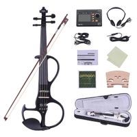 ammoon Full Size 4/4 Electric Silent Violin Fiddle Style-3 Ebony Fingerboard Pegs Chin Rest Tailpiece with Case Tuner Headphone
