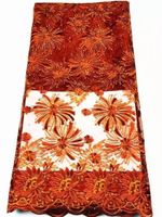 5ヤード/ロット良い販売オレンジフレンチネットレースの生地の刺繍とラインストーンの装飾アフリカのメッシュ材料のためのアフリカのメッシュ材料BL414