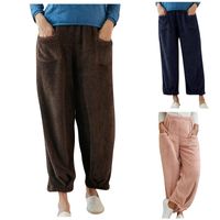 Calças femininas capris 2021 mulheres outono inverno espesso cintura elástica calças retas com bolsos quente algodão calça pantalon femme