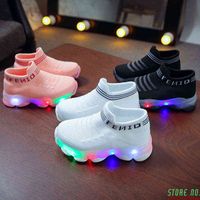 Zapatillas de baloncesto para niños zapatillas para niños chicas chicas malla malla led calcetines de luz deportivo sapato infantil up 1203