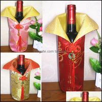 Other Festive & Party Supplies Home Garden Chinese Handmade Silk Wine Bottle Er With Knot Year Christmas Table Decoration Bags Drop Delivery