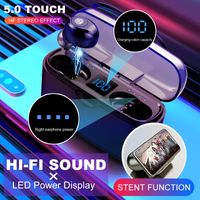 Écouteur sans fil Bluetooth V5.0 F9 TWS casque HIFI STEREO ETEBUDS LED Affiche Touch Touch Control 2000MAH Power Bank Casque avec MIC