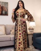 Casual Dresses Guld Lace Broderi Jalabiya Mesh Muslim Abaya Klänning Eid Mubarak Dubai Turkiska Arabiska Marockanska Kaftan Islamiska kläder