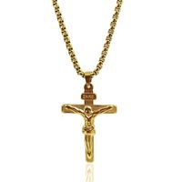 24K Solid Yellow Gold GF 6mm Italian Figaro Link Kedja Halsband 24 "Kvinnor Mens Jesus Crucifix Cross Pendant 50 U2