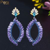 Dangle & Chandelier Pera Dazzling Irregular Purple CZ Stone Long Hollow Pendant Drop Earrings Birthday Anniversary Super Jewelry Gift For Wo