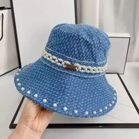 Modedesigner Buchstabe C Eimer Hut für Frauen Faltbare Kappen Schwarz Fischer Strand Sonnenblende Breite Rand Hüte Falten Damen Blaue Kappe
