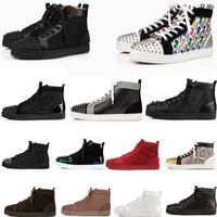 Multicolour 3D Print Red Bottom Mens Dorywczo Buty Patent Leather High Top Kobiety Sporty Sneakers Strass Spikes Toe Paris Trenerzy