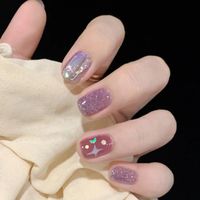 Falska naglar 24pcs lila sequins stjärna måne kort nagel elegant bärbar blomma fake avtagbar full täcke tips manikyr verktyg