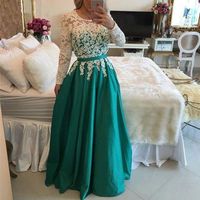 White Lace Green Satin Mother of Bride Dresses Long Sleeve A Line Floor Length Evening Prom Dress Wedding Party Gowns 2021