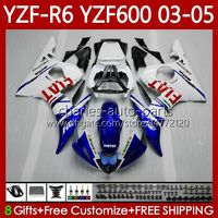 OEM Fairings för Yamaha YZF-R6 YZF R 6 600 CC YZF600 YZFR6 03 04 05 Kropp 95NO.16 YZF R6 600CC 2003 2004 2005 Cowling YZF-600 03-05 Motorcykel Bodywork Kit Blue White Blk