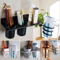 ZGRK Multi-function Bathroom Hair Dryer Holder Wall Mounted Rack Aluminum Hair Dryer Shelf Storage Organizer 220120