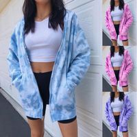 여성용 후드 스웨터 2021 여름 넥타이 염료 인쇄 코트 패션 지퍼 자켓 Streetwear 포켓 Hoodie Oversize Loose S-XXL