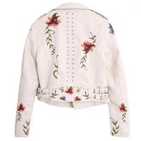 Corriendo chaquetas Mujeres Chaqueta de cuero de la chaqueta con estampado floral bordado Faux abrigo de sintébano cuello de vuelta PU motocicleta Punk Outerwear