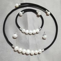 Earrings & Necklace Freshwater Pearl Black Flannel Jewelry Set For Women Natural Bracelet White Pearls Charm