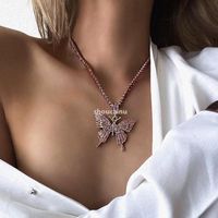 Hot Selling Gold Silver Rose Gold Design Cz Pendant Hollow Butterfly Rhinestone Hip Hop Necklace New Trendy Shining Butterfly Necklace Jew