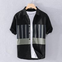 Camicie casual maschile design a maniche corte patchwork di cotone marca camicia nera alla moda per chimise camisa tops abiti da uomo