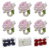 NEWValentine&#039;s Day Imitation Rose Napkin Buckle Rings Red Pink Blue Artificial Mini Flowers Dining Room Weddings Christmas Accessories