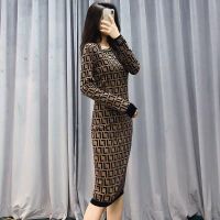 Tasarımcı Gündelik Elbiseler Klasik Örmek O Boyun Moda Baskı Milan Pist İnce Örme Elbise Femme Kadınlar Trendy Etekler Boyutu S-2XL