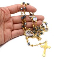 Hängsmycke Halsband Metal Crystal Rosary Bead Necklace Jesus Cross Virgin Mary Vår Fru av Grace Guadalupe Religiösa Bön Smycken