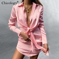 Casual Dresses Chicology Lace Up Blouse Dress Long Sleeve Se...