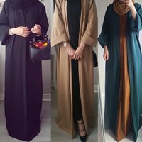 ファッションシンプルなイスラム教徒のドレス滑らかなシルキーエレガントな純粋な色のロングドレス女性控えめな摩耗プラスサイズのイスラム服