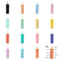 16 uch 6 farben acryl tumbler mit deckel strohstaub kunststoff tumbler doppelwand milch kaffeetassen matte süßigkeiten farben slim cup für reisen