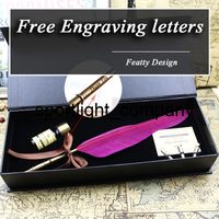Vintage Feather Dip Fountain Pen Gift Box with 3 Nibs Signature Pen Stationery Set Free Engraving Letters Print Name Customizing