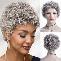 Syntetisk peruker Kinky Afro Curly Wig Grå Kort för Kvinnor Grå Ombre Hair Natural Full Wavy Ladies