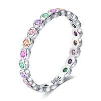 100% 925 anel de prata esterlina com pedras laterais Mulheres simples S925 Gravada cor de arco -íris de zircônia cúbica anéis de personalidade jóias