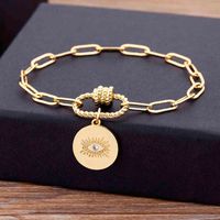 Kvalitet Micro-Inlay Koppar Zircon Evil Eye Pendant Bangles Charm Link Gold Pulsera Smycken Armband Gåva Till Kvinnor Män