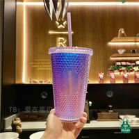 Yeni Starbucks Aurora Dazzle Renk Lazer Durian Saman Fincan 473 ml Mermaid Plastik Soğuk Su Kahve Fincanı Hediye