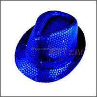 Festive Supplies Home & Garden Party Hats Adt Fashion Led Flashing Sequin Fedor Colorf Luminus Glowing Dance For Halloween Show Christmas Dr