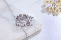 Fashion 925 Silver Womens 0.4 "ampio quadrato cluster impegno 4CT diamante architettura anelli simulato Platinum Bridal Jewelry Y220223