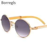 Borregls High Quality Buffalo Horn Sunglass Men Round Luxury Sumptuous Oval Eyewear Buffs Eyeglass Sun Glass 7550178