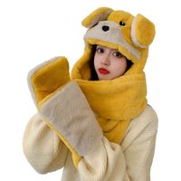 2021 Puppy Ears Three Piece Set Winter Warm Color Matching Hat Scarf Gloves One Lovely Plush Cap