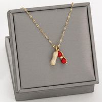 Pendant Necklaces Chinese Style Red Pearl Inlaid Open Peanut Lip Chain Women Clavicle No Fade Stainless Steel Jewelry Gift