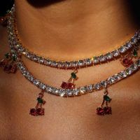 Роскошный дизайнер ювелирные изделия сладкий красный кристалл вишневая кулон ожерелье для женщин золотой цвет теннис цепь горный хрусталь колье оптом
