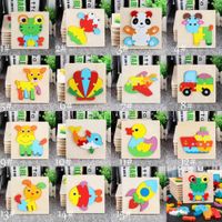 18 Style Baby 3D Puzzle Puzzle Giocattoli di legno per bambini Cartoon Animal Traffic Puzzle Intelligenza Bambini Allenamento educativo precoce giocattolo c3