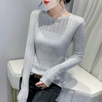 Women&#039;s Sweaters #6590 Black Grey Beige Knitted Sweater Women Pullovers Stretch Ladies Diamonds Sexy Thin Casual Basic Female