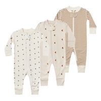 Pamuk uzun kollu baskı zip up onesies ay kaktüs şerit bebek romper ayaksız pijama bebek uyku ve oyun tulum 3-24 ay