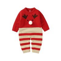 Baby Special Occasion Christmas Reindeer Rompers Long Sleeve Red Infant Kids Boys Girls Sweaters Jumpsuits Autumn Winter Warm Knitted Children Outfit Wholesale