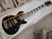 Relic Black body Electric Guitar with Gold Hardware, White Pe...