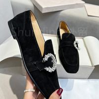 In 2022Luxury, the new crystal diamond buckle Lok Fu single shoes leather British style one-pedal square-headed flat-bottomed cowhide women Comfortable0
