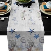 Ocean Starfish Shell Gray Modern Table Runner For Wedding Party Chirstmas Cake Floral Tablecloth Decoration 210628