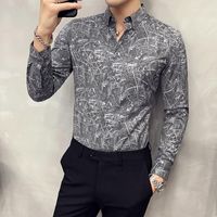 Флористические рубашки мужчины с длинным рукавом повседневная стройная подходящая рубашка формальное деловое платье мужская одежда социальная партия блузка химиз Homme мужская
