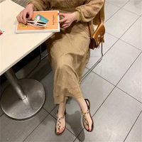 2021 summer women flat sandals flip flops color matching Bohemian Roman casual shoes with rhinestones balck green size 35-40