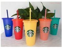 Mermaid Goddess Starbucks 24oz 710ml Plastic Mugs Tumbler Reusable Clear Drinking Flat Bottom Pillar Shape Lid Straw Cups mug